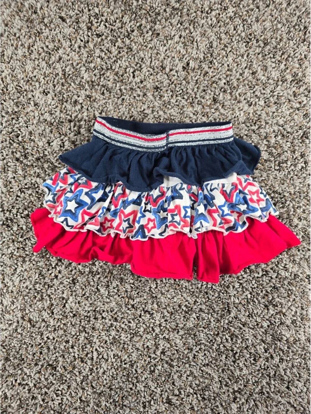 Toddler Girls Sz 2T Ruffled Patriotic 4th of July Skirt Red White Blue USA